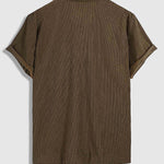 Men's Corduroy Half Button Short Sleeve Shirt Casual Shorts Set