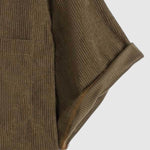 Men's Corduroy Half Button Short Sleeve Shirt Casual Shorts Set