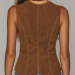 Vintage Lace Trim Distressed Faux Suede Vest