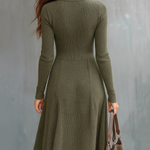 Vintage Zipper Neck Pocket Knit Midi Dress