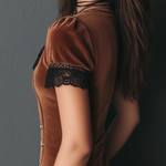 Vintage Lace Trim Button Velvet Mini Dress