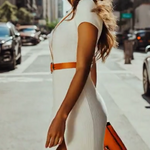Lapel Short Sleeve Ribbed Bodycon Dress
