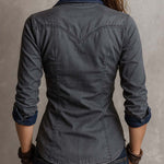 Vintage Washed Zip-up Long-sleeved Denim Shirt