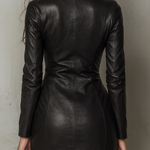 Retro Zipper Collar Pocket Eco-leather Mini Dress