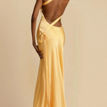 One Shoulder Backless Satin Maxi Party Dress