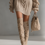 Women's Beige Cable Knit Off-the-Shoulder Fashion Mini Dress