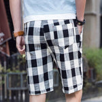 Men's Casual Cotton Linen Stripe Elastic Waist Straight Shorts