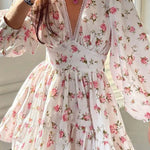 v neck lace short dress
