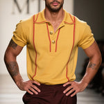 Men's Vintage Casual Striped Embroidered Cotton Short Sleeve Polo Shirt