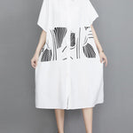 Artistic Retro Loose Printed Buttoned Midi Dress