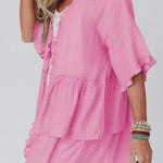 Ruffled Trim Short Sleeve Open Front Kimono