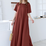 Simple Loose Short Sleeves Solid Color Round-Neck Maxi Dresses