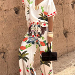 Loose Raglan Sleeve Printed Split-Joint V-Neck Blouses&Shirts Tops