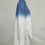 High-Low Loose Gradient Printed Split-Joint Split-Side Lapel Blouses&Shirts Tops