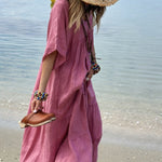 MIRA v-neck paneled maxi dress