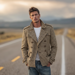 Men's Classic Retro Lapel Houndstooth Wool Double-breasted Jacket