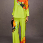 Loose Wide Leg Elasticity Flower Print Pleated Pants Trousers