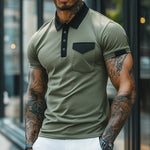 Men's Retro Casual Cotton Colorblock Short Sleeve Polo Shirt