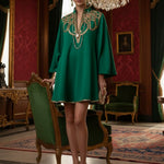 A-Line Long Sleeves Contrast Color Printed Split-Joint Stand Collar Mini Dresses