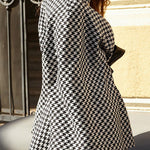 Batwing Sleeves Long Sleeves Houndstooth Tied Waist Stand Collar Cape Outerwear