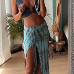 Drawstring High Slit Tie Dye Maxi Skirt
