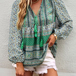 Zeagoo Zeagoo Casual Boho V Neck Top Loose Floral Print Long Sleeve Beach Shirt