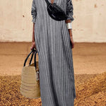 Long Sleeves Striped Lapel Maxi Dresses
