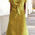 Loose Raglan Sleeve Asymmetric Solid Color Split-Joint Round-Neck Midi Dresses