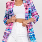 Casual Blazer For Women Color Plaid Long Sleeve Open Front Work Office Suit Jacket With Pocket
