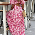 Red floral V-neck leisure holiday dress