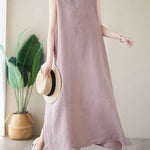 A-Line Loose Solid Color Round-Neck Midi Dresses