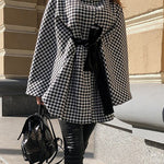 Stylish Houndstooth Loose Lace-up Cape