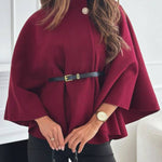 Elegant Moment Woolen Button Turtleneck Belted Oversized Cape