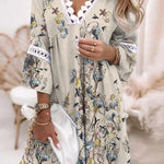 V-neck printed lace stitching bohemian casual holiday dress