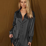 Long Sleeve Satin Shirt Dress - Zeagoo (Us Only)