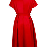 Bowknot Lace-Up Solid Color V-Neck Midi Dresses