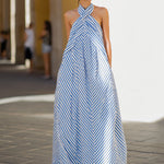 Nautical Stripe Halter Neck Maxi Dress