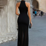 Halter Neck Pleated Hem Maxi Dress