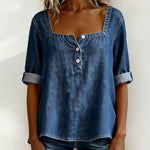 Avélia™ | Denim shirt with square neck