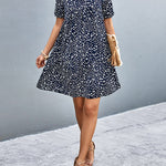 Short Sleeves Flower Print Split-Joint V-Neck Mini Dresses