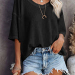 Waffle Knit Casual Drop Shoulder Loose Top