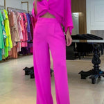 Laguna Resort Kink Shirt and Pocketed Wide Leg Pants Set with Cami Top
