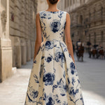 Sleeveless Floral A-Line Midi Dress