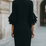 Black Dress With Ruffled Sheer Sleeves