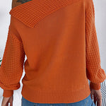 Solid Color Casual One Shoulder Long Sleeve Knitted Sweater