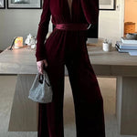 Love One Another Velvet Bow Belted Pocket Cutout Back Loose Jumpsuit
