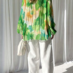 New autumn and winter temperament V-neck printed long-sleeved shirt