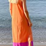 Pink Orange Contrasting Color Sleeveless Comfort Dress