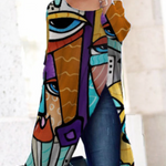 Half Sleeves Loose Contrast Color Printed Split-Side Round-Neck T-Shirts Tops
