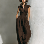 Women's Minimalist Linen Blend Jumpsuit With Cap Sleeves And Wide Legs